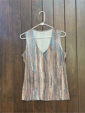 Sleeveless V-Neck Stripe Tank - Blue, Brown, Cream
